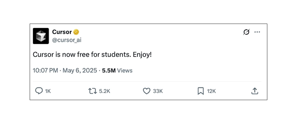 Cursor is now free for students